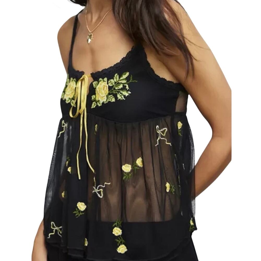 Urban Outfitters Kimchi Blue Faith Embroidered Babydoll Mesh Tank Top NWT Medium